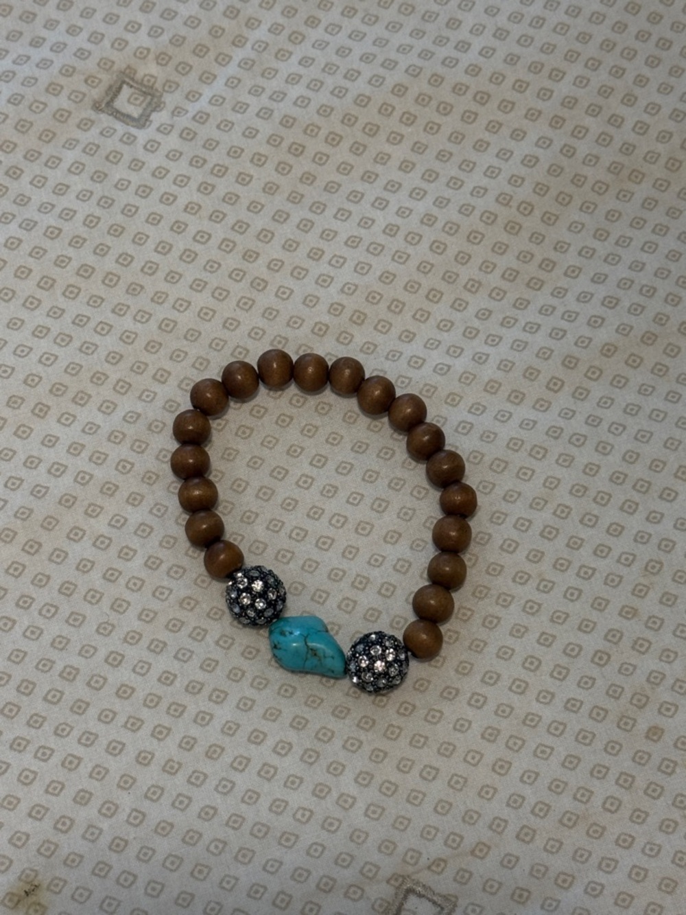 Wood Bead Stretch Bracelet with Turquoise Accent